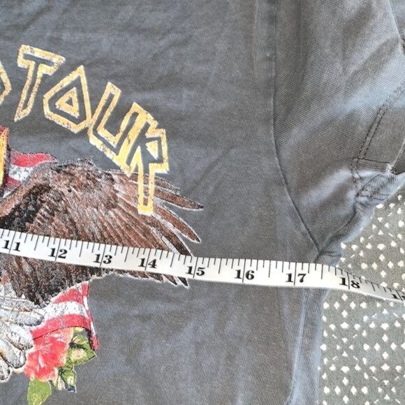 World Tour Fringe Hem Graphic Crop Top XS Full Tilt 100% Cotton Gray Eagle & Ros - Picture 7 of 8